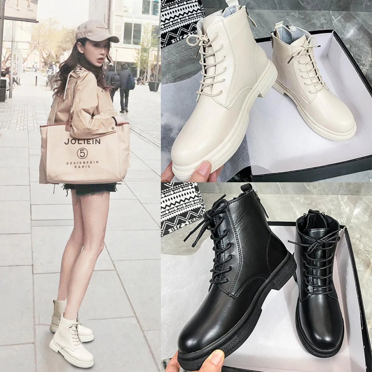 2022 Stivali da donna da moto Scarpe invernali in morbida pelle Zeppe Botas nere Piattaforme stringate femminili Donna Botas Mu