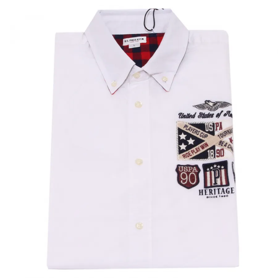 3817K camicia uomo U.S. POLO ASSN. HERITAGE white cotton shirt man