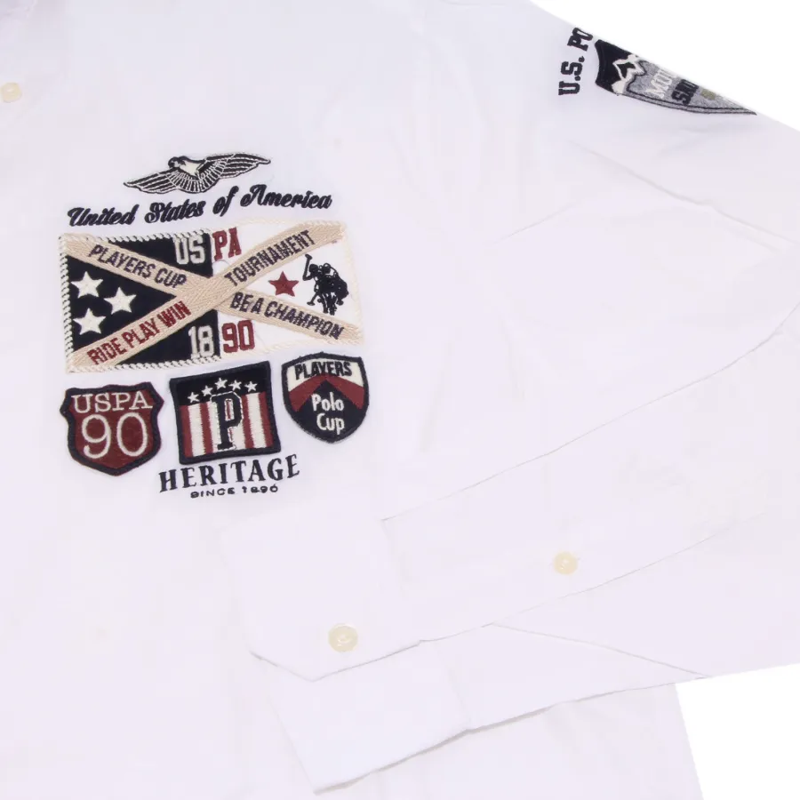 3817K camicia uomo U.S. POLO ASSN. HERITAGE white cotton shirt man