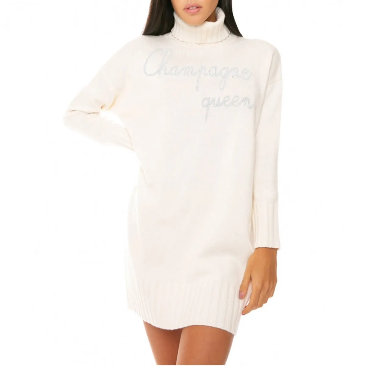 Abito Over In Maglia Con Collo, Bianco