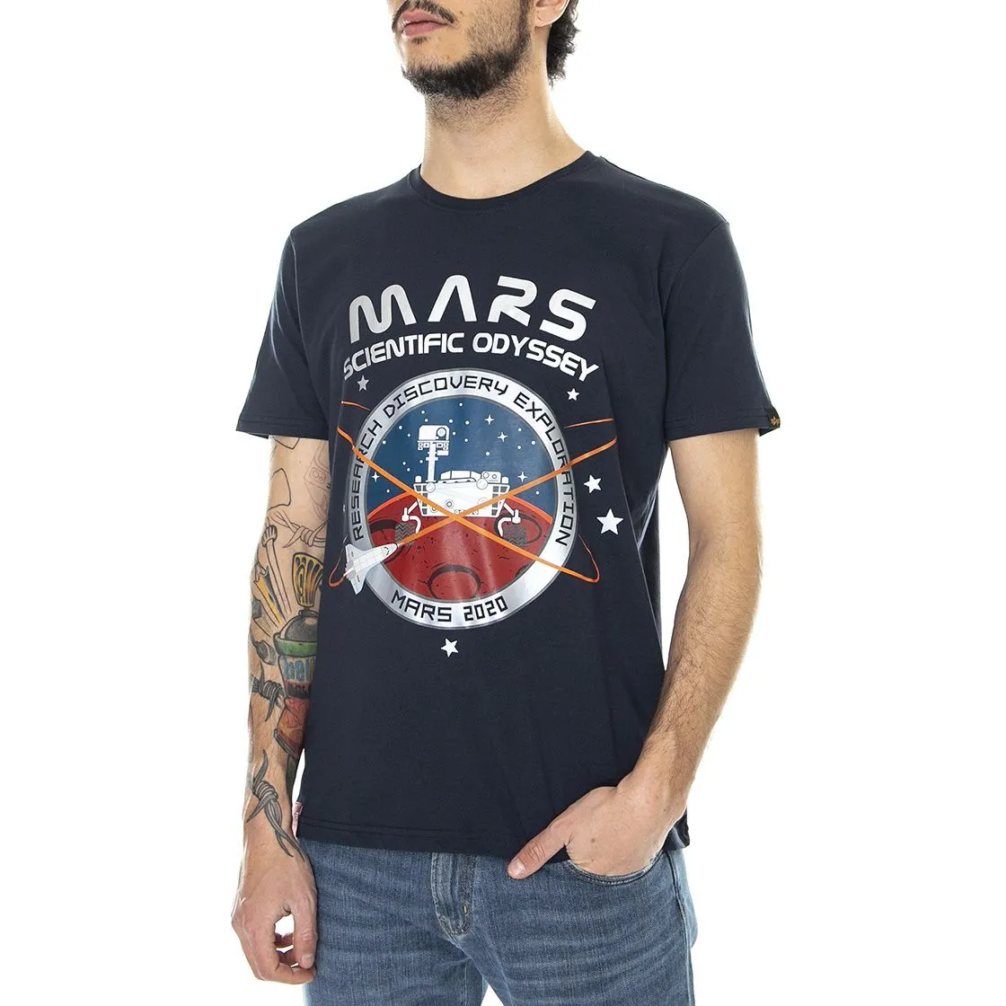 Alpha Industries Mission To Mars - Maglietta Girocollo Uomo Blu / Repl. Blue    