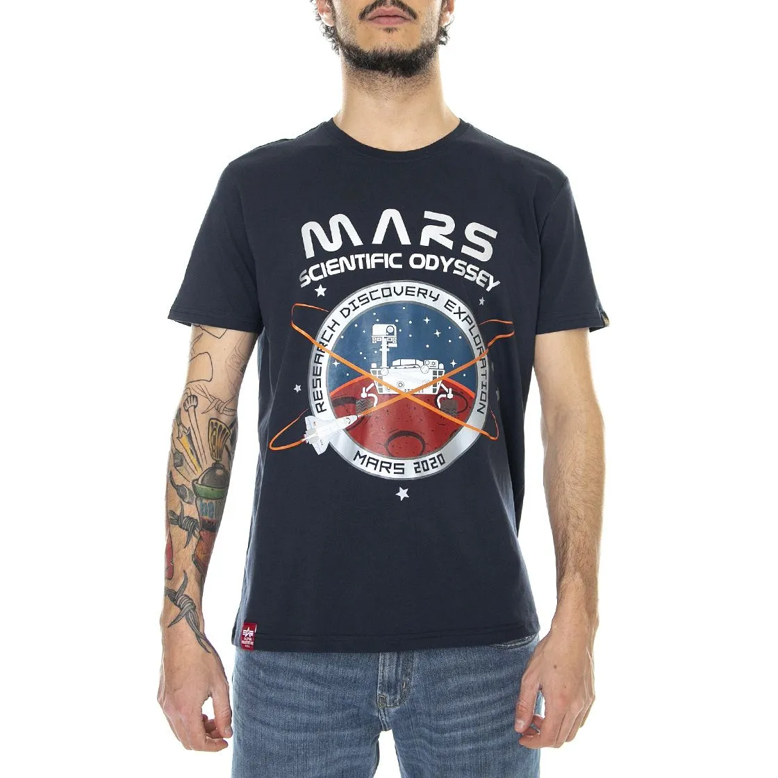 Alpha Industries Mission To Mars - Maglietta Girocollo Uomo Blu / Repl. Blue    