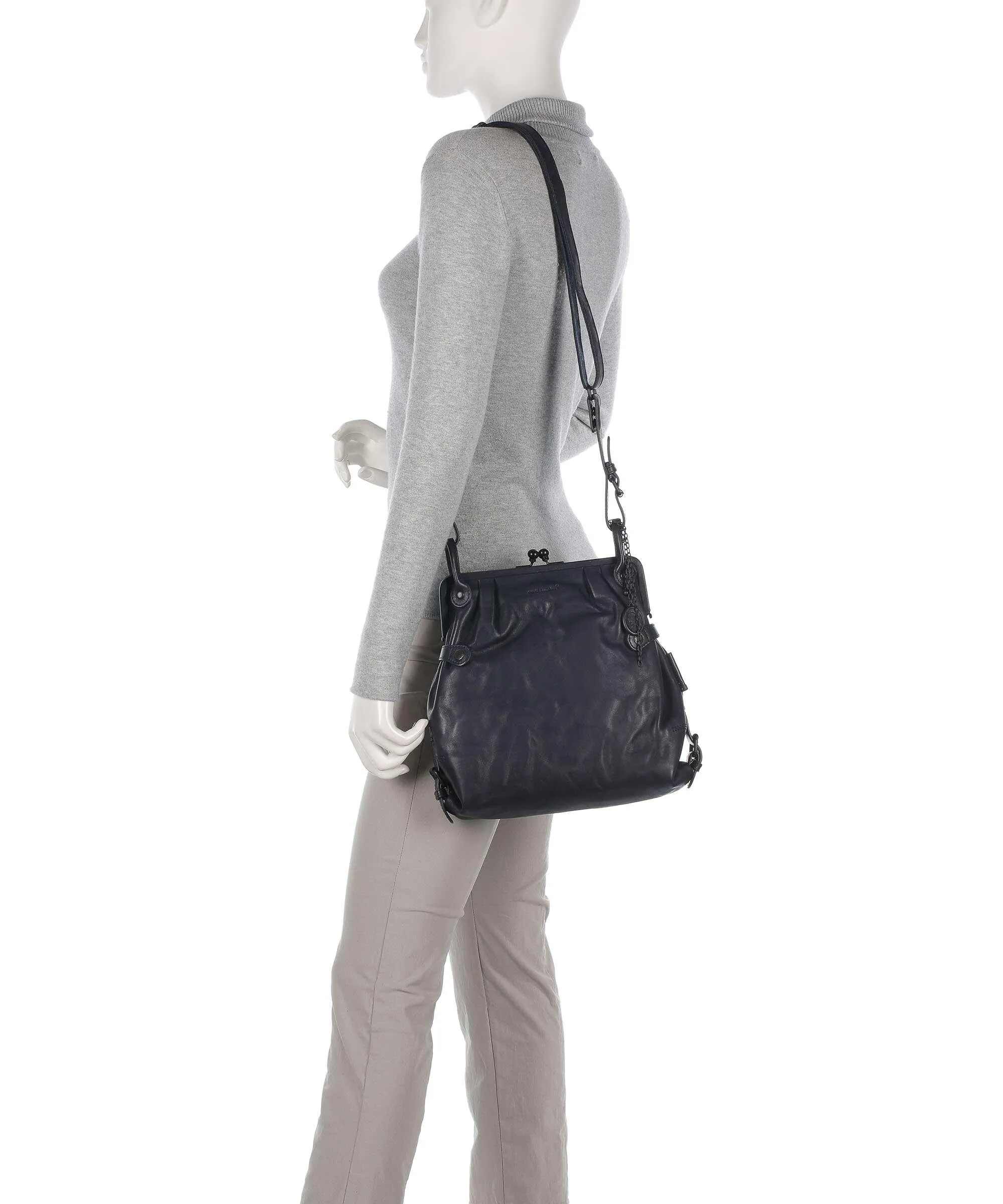  Aunts & Uncles Grandma's Luxury Club Mrs. Tea Cake Borsa a spalla pelle di vacchetta finemente grana blu scuro  