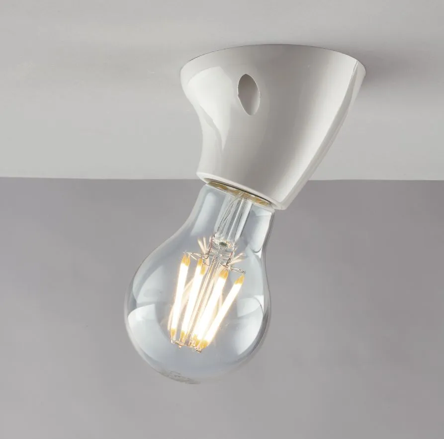 Base Portalampada E27 Faretto Per Parete Soffitto Design Curvo Bianco Lucido Fan Europe