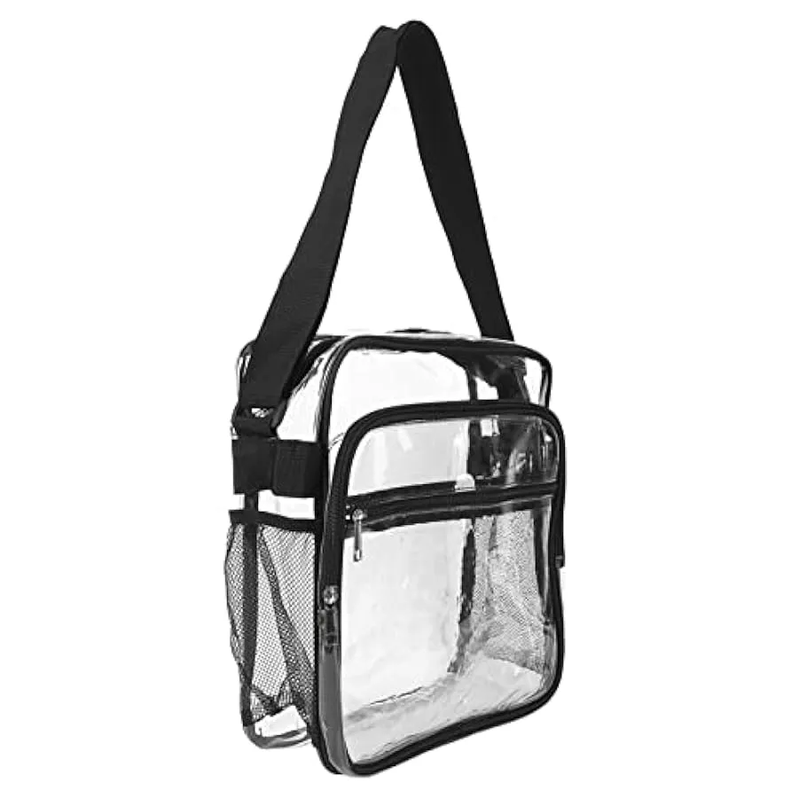 Borsa a tracolla trasparente, cuciture rinforzate Borsa a tracolla trasparente in PVC con cerniera robusta alla moda impermeabil