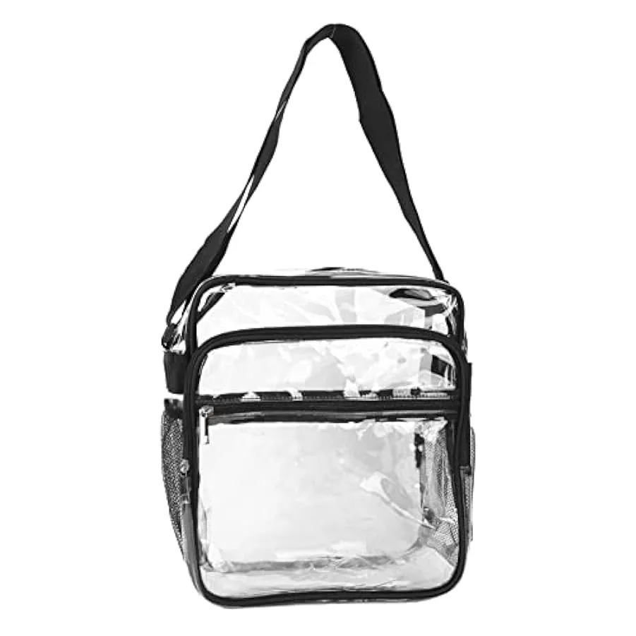 Borsa a tracolla trasparente, cuciture rinforzate Borsa a tracolla trasparente in PVC con cerniera robusta alla moda impermeabil