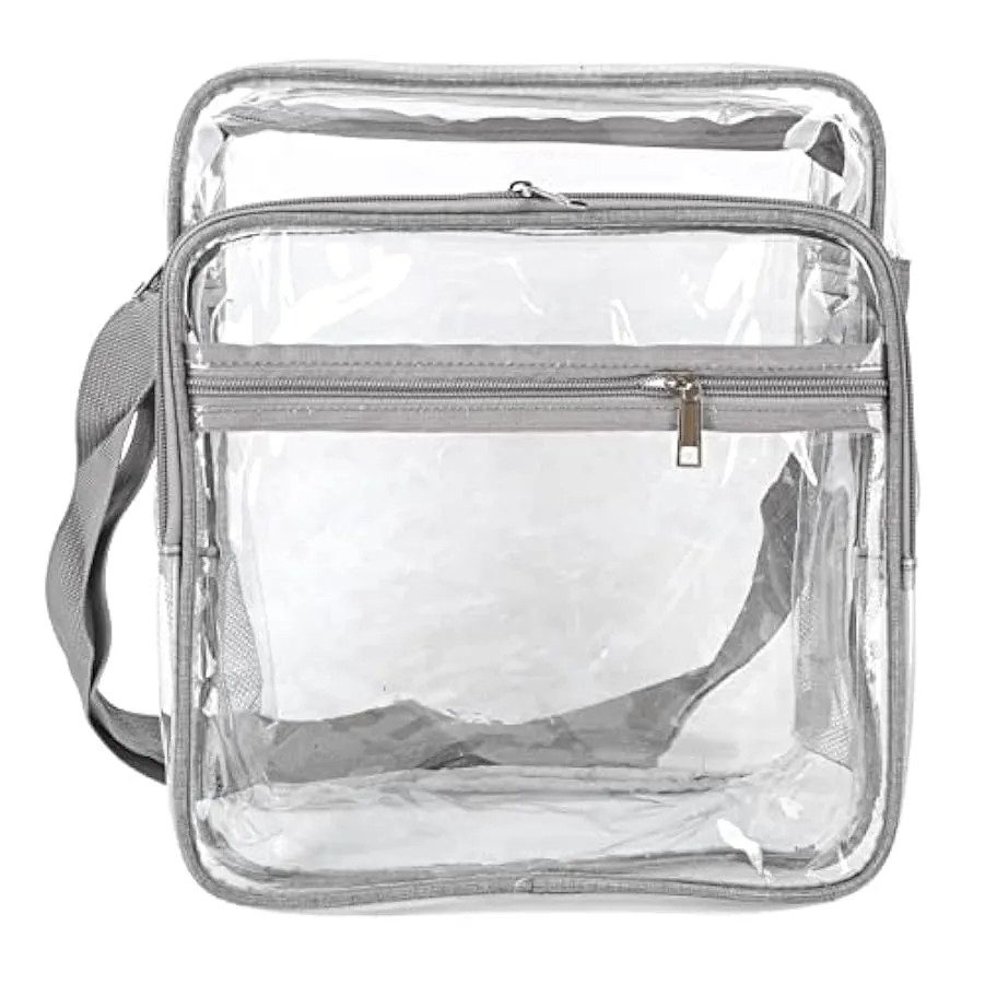 Borsa a tracolla trasparente, cuciture rinforzate Borsa a tracolla trasparente in PVC con cerniera robusta alla moda impermeabil