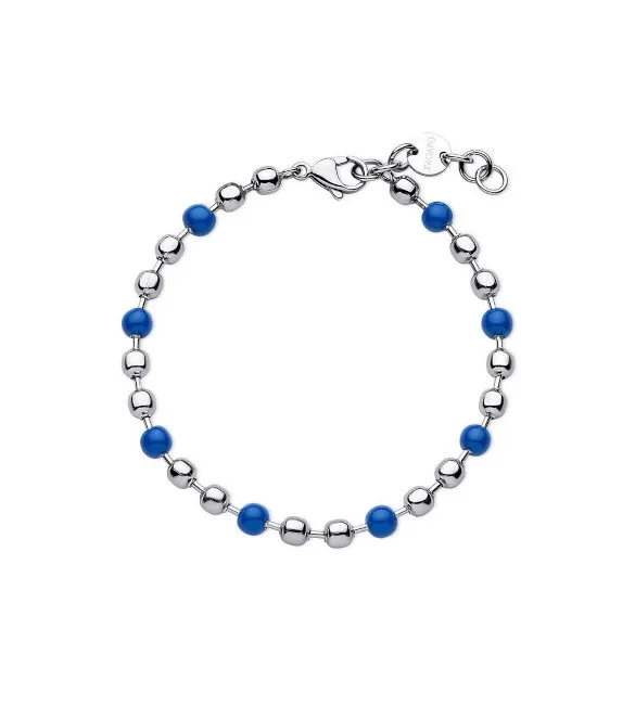 Bracciale Uomo Gioielli S'agapò Ripple in acciaio catena palline smalto blu srp62