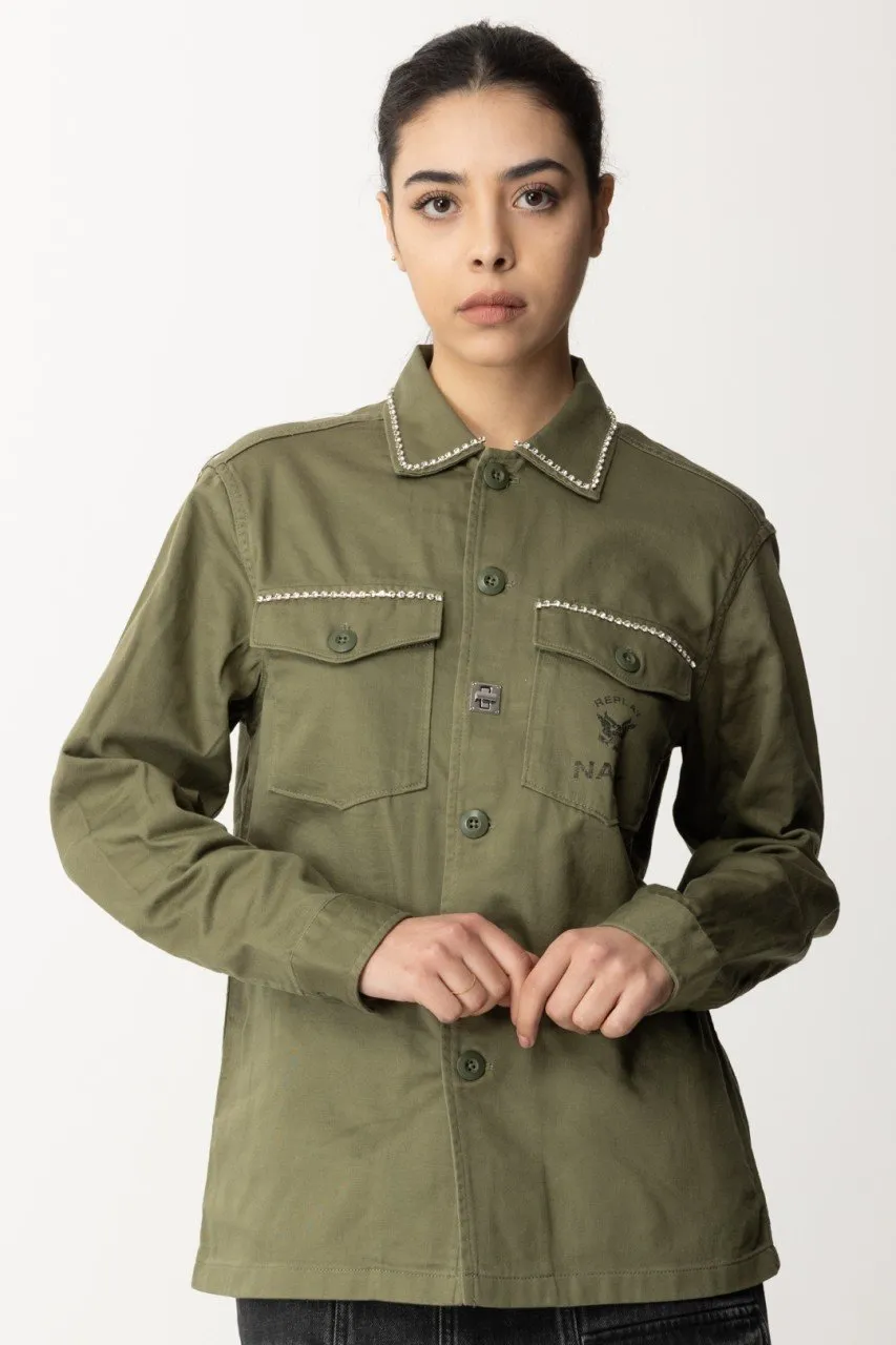 Camicia oversize con strass LIGHT MILITARY