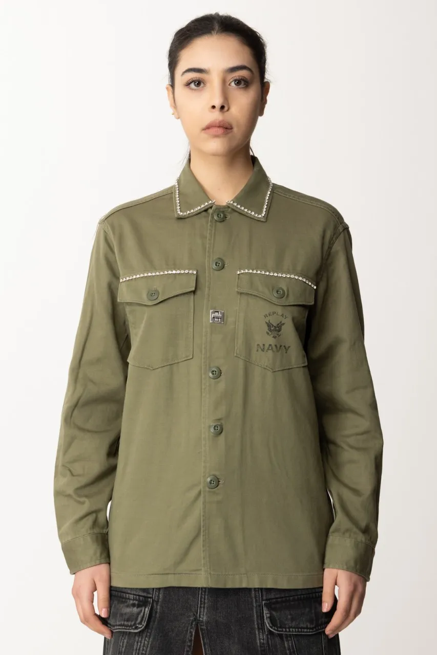 Camicia oversize con strass LIGHT MILITARY