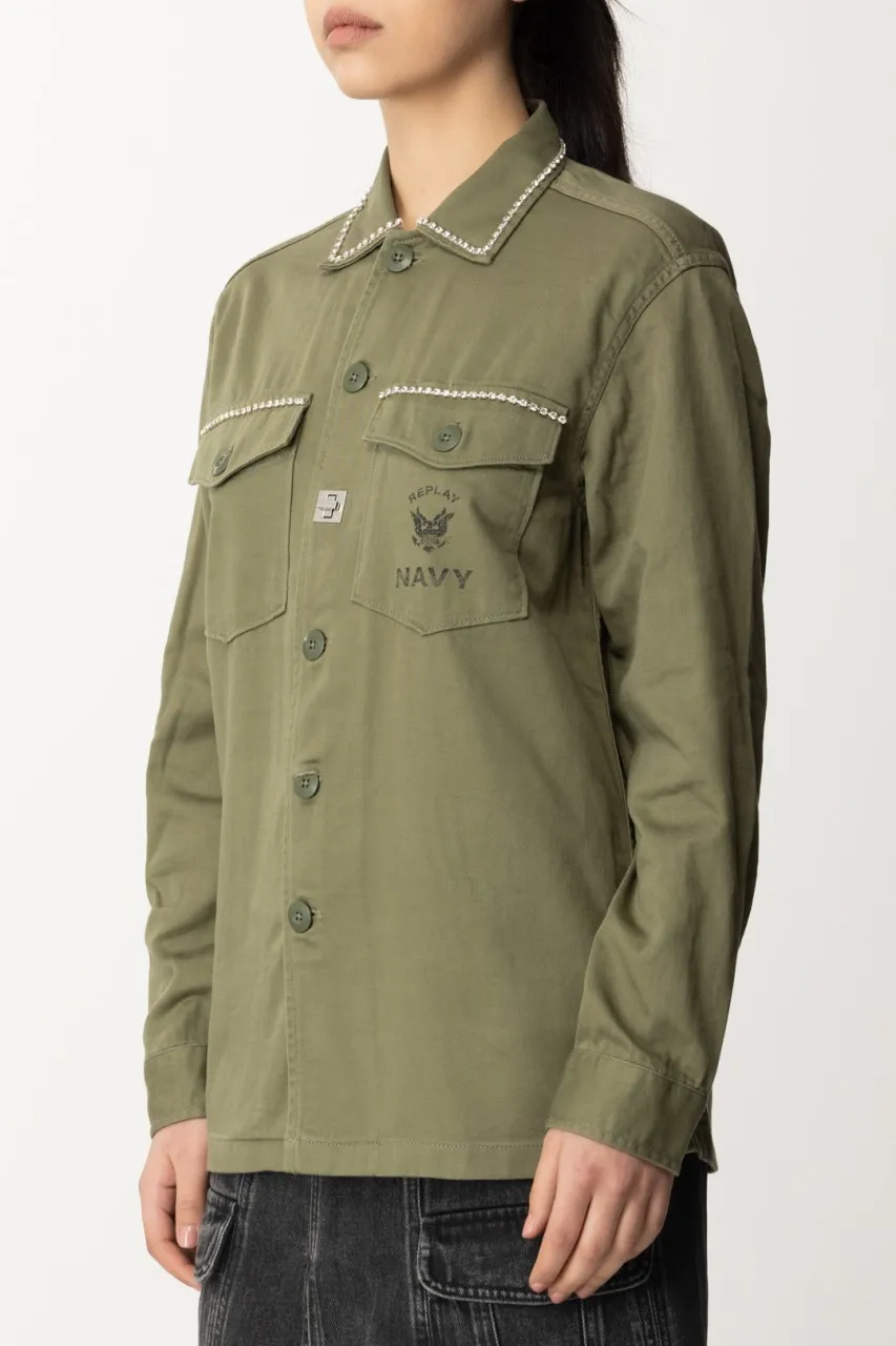 Camicia oversize con strass LIGHT MILITARY