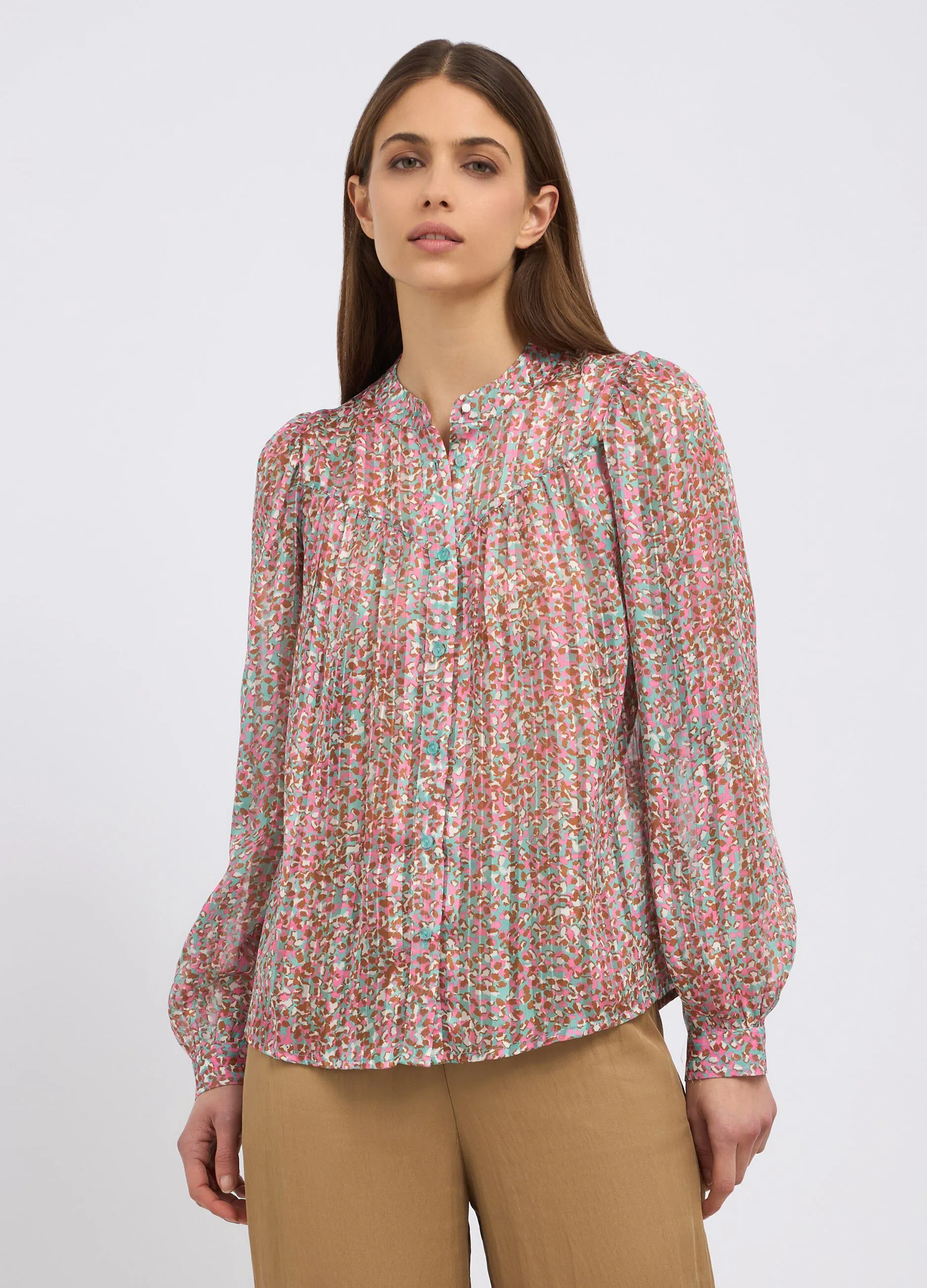 Camicia plissettata con stampa donna