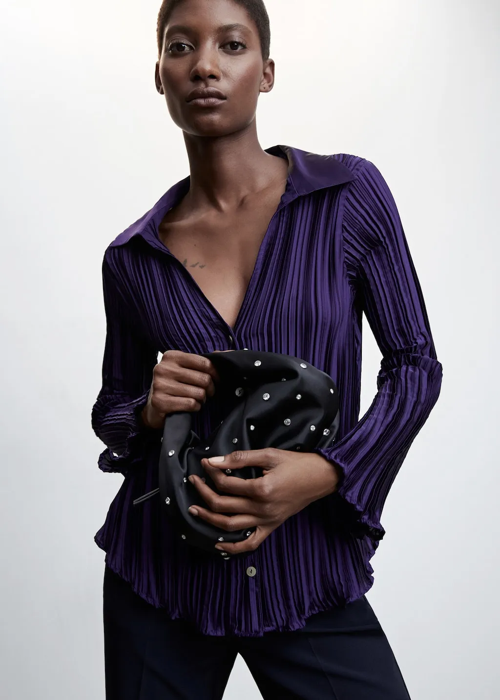 Camicia plissettata satinata