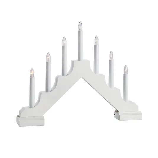 Candelabro LED Evelin di legno, 7 luci bianco