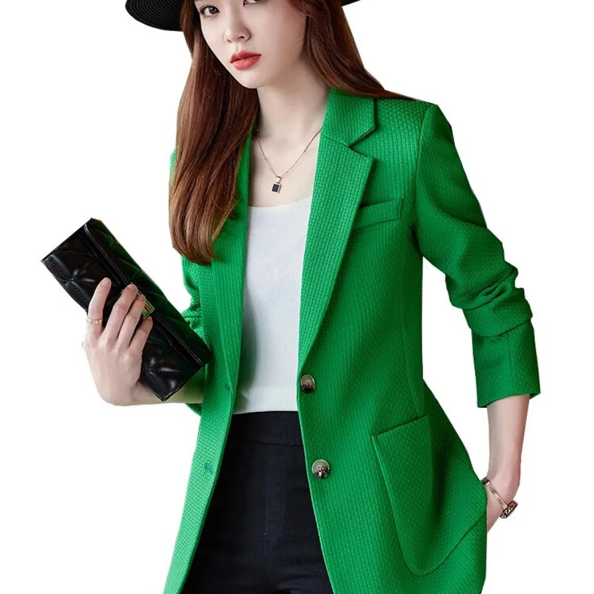 Cappotto blazer formale da donna autunno inverno Cappotto da donna femminile verde beige nero scozzese manica lunga giacca monop