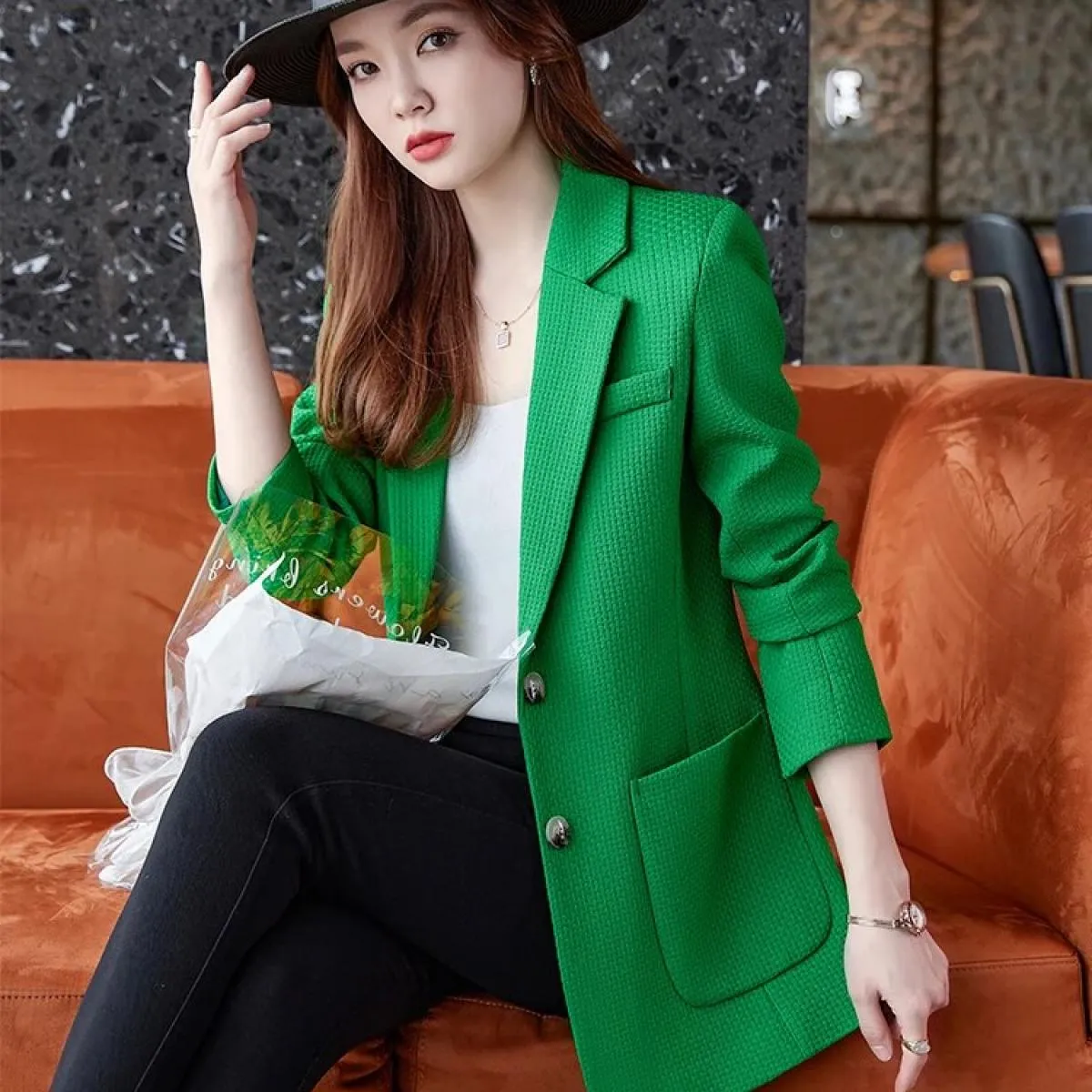 Cappotto blazer formale da donna autunno inverno Cappotto da donna femminile verde beige nero scozzese manica lunga giacca monop