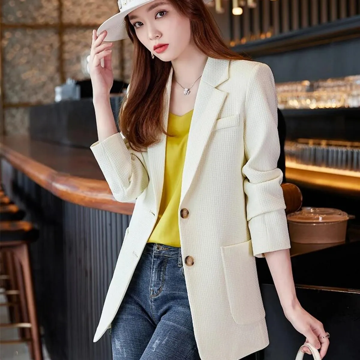 Cappotto blazer formale da donna autunno inverno Cappotto da donna femminile verde beige nero scozzese manica lunga giacca monop