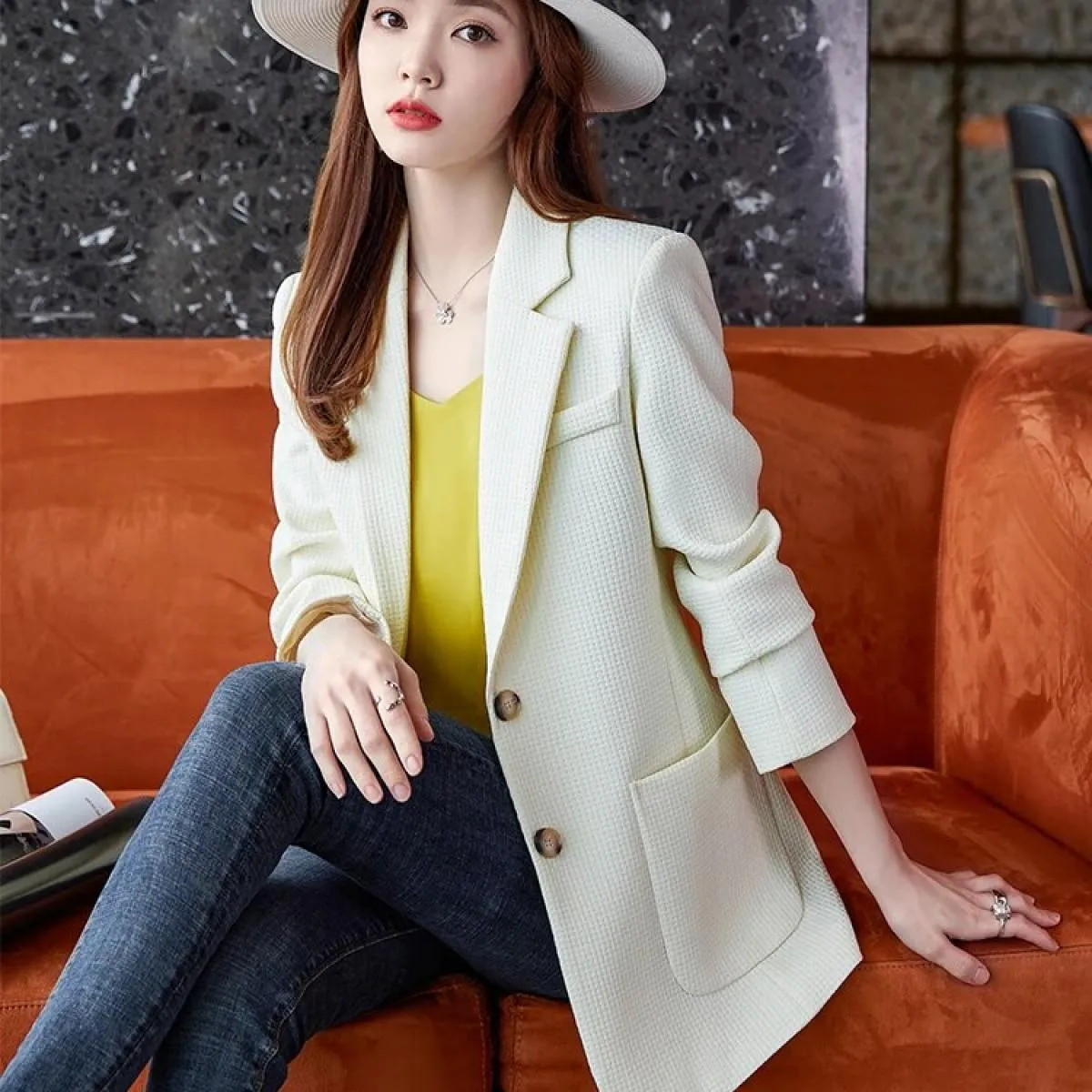 Cappotto blazer formale da donna autunno inverno Cappotto da donna femminile verde beige nero scozzese manica lunga giacca monop