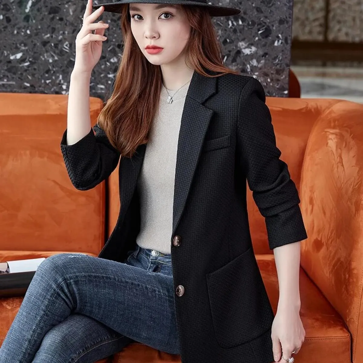 Cappotto blazer formale da donna autunno inverno Cappotto da donna femminile verde beige nero scozzese manica lunga giacca monop