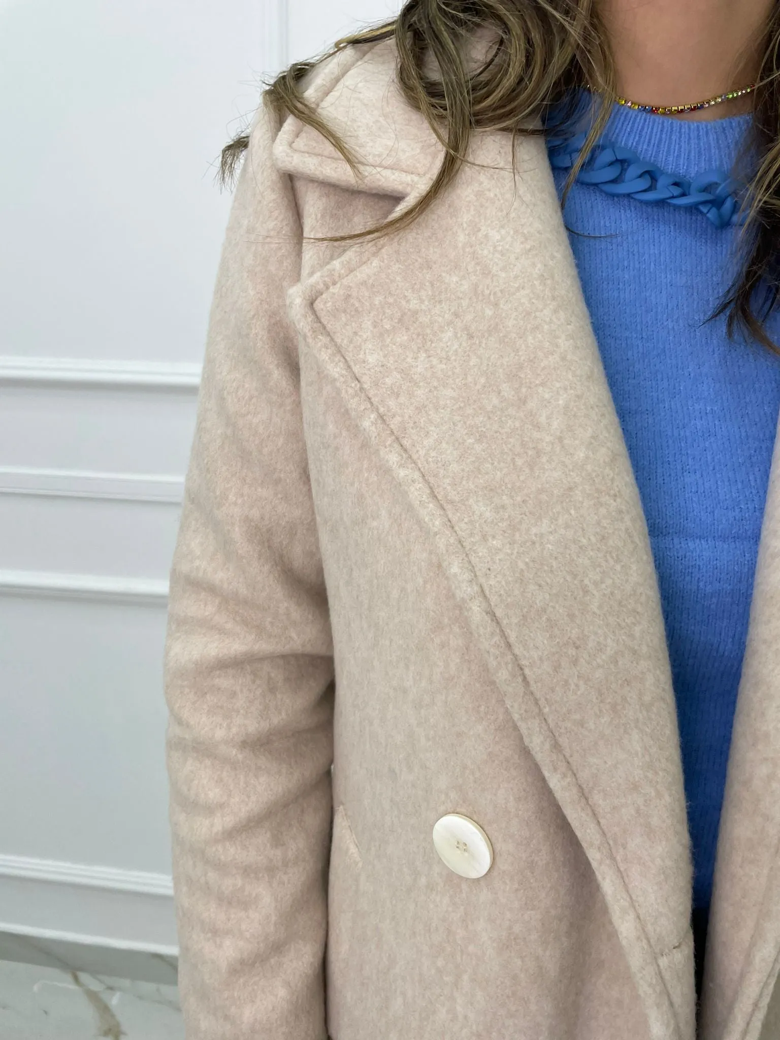 Cappotto lungo finto doppio petto in lana