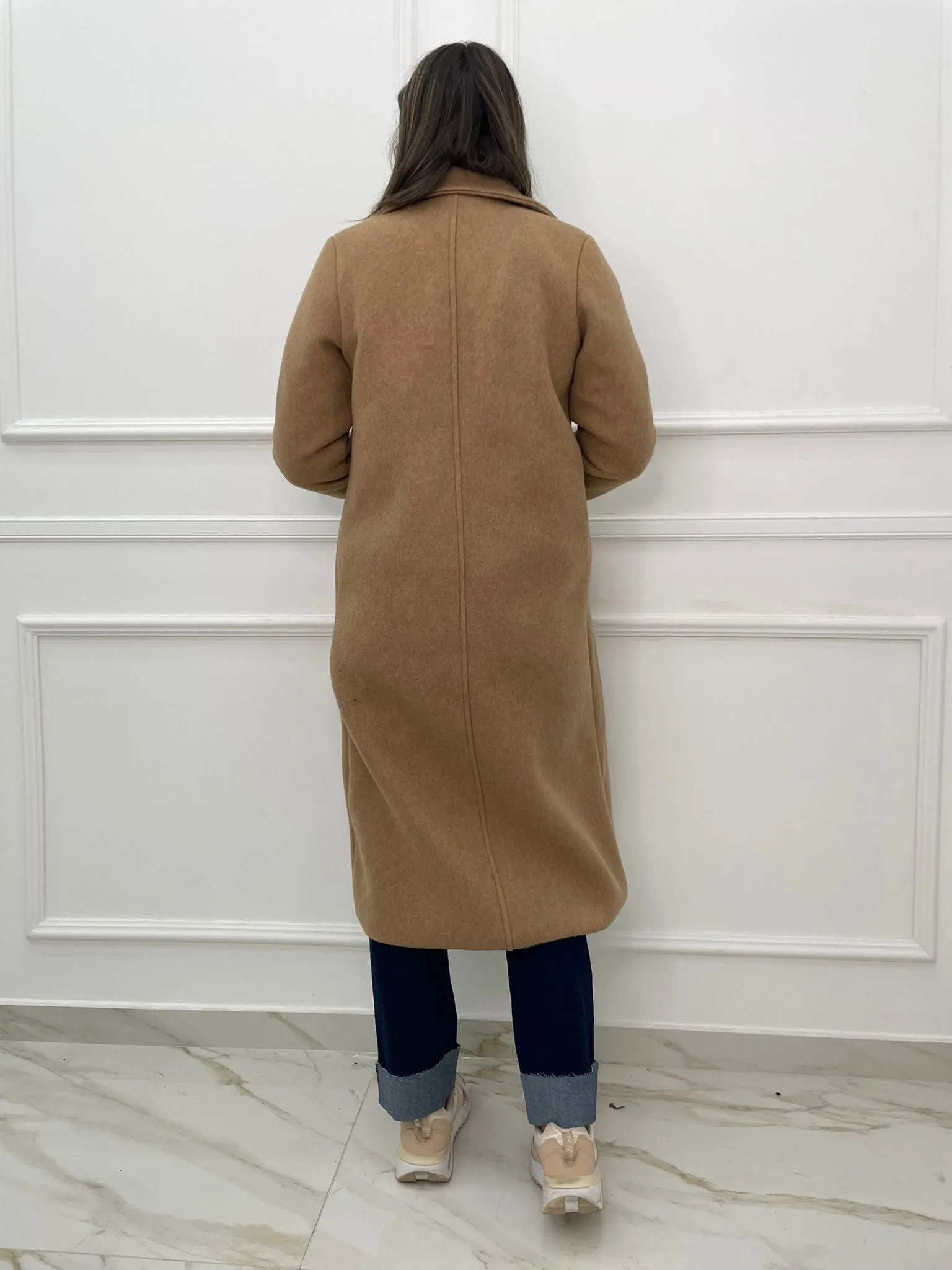 Cappotto lungo finto doppio petto in lana
