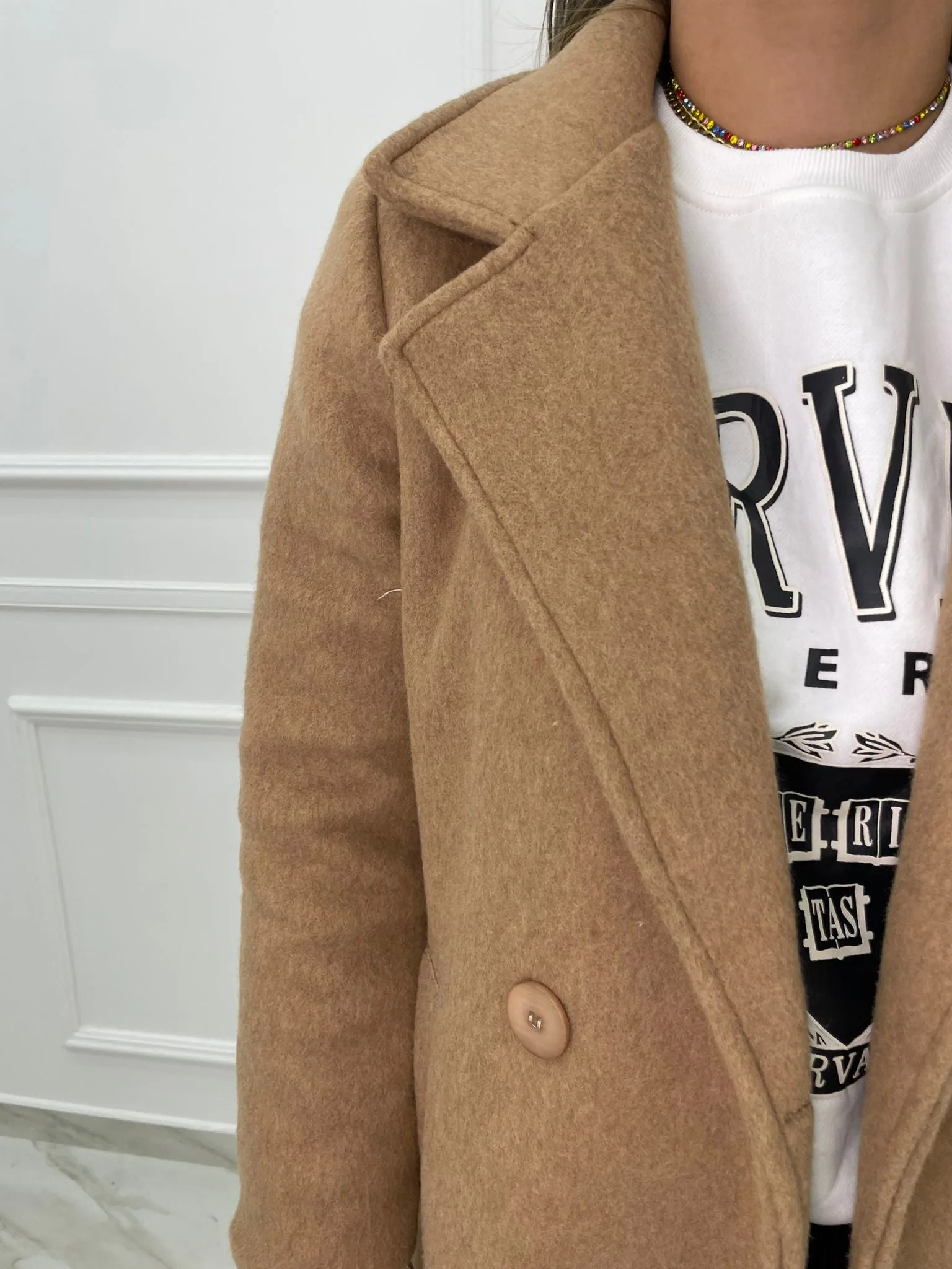 Cappotto lungo finto doppio petto in lana