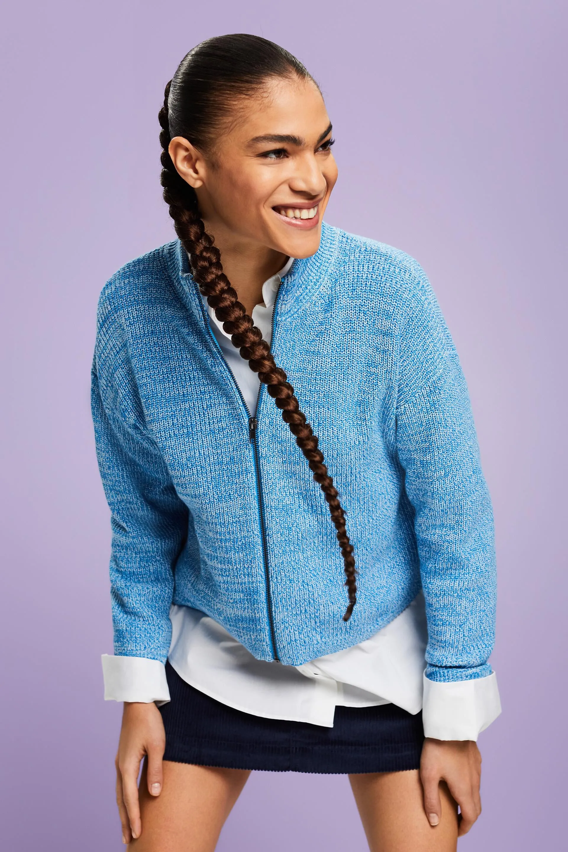Cardigan marmorizzato in maglia con zip