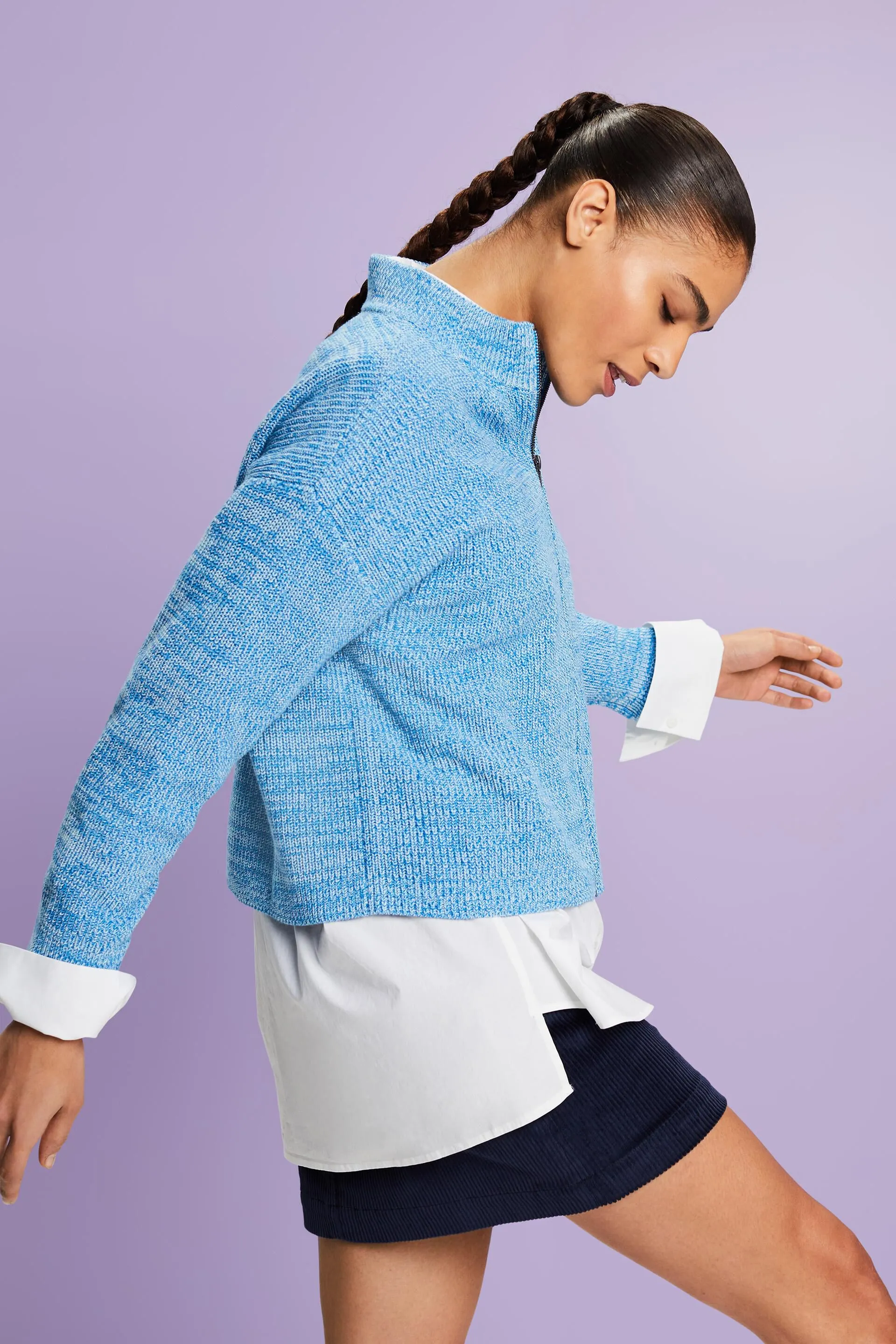 Cardigan marmorizzato in maglia con zip