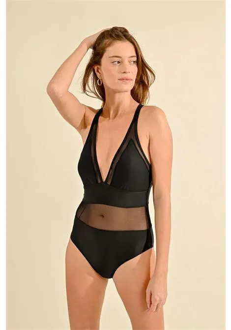 Costume donna intero TMB128 nero trasparenze