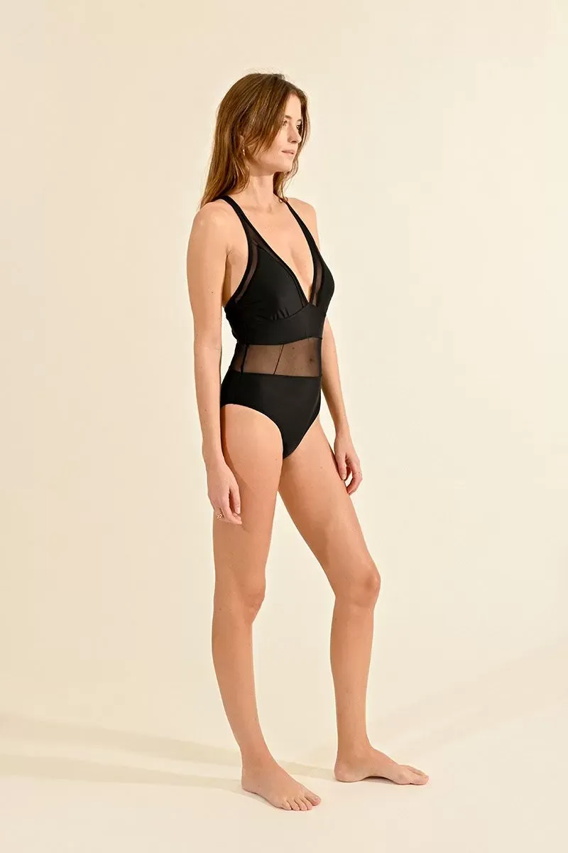 Costume donna intero TMB128 nero trasparenze
