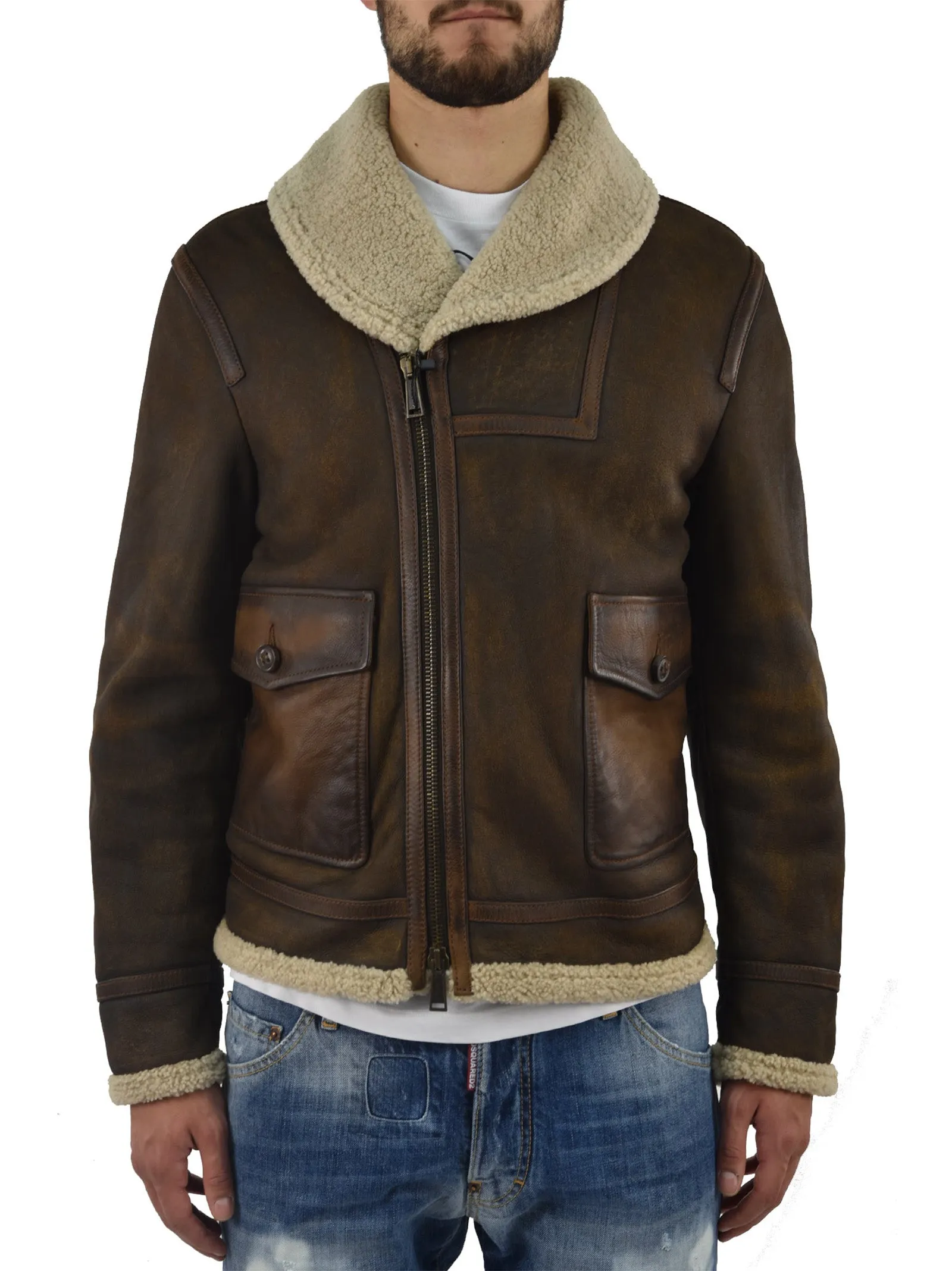 Dsquared2 Cappotto Montone Corto Marrone Uomo Mod.S74AM0402SX7948143