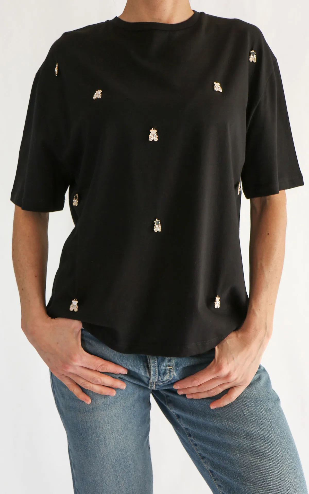 ECO – Maglia con applicazioni orsetto – Nero