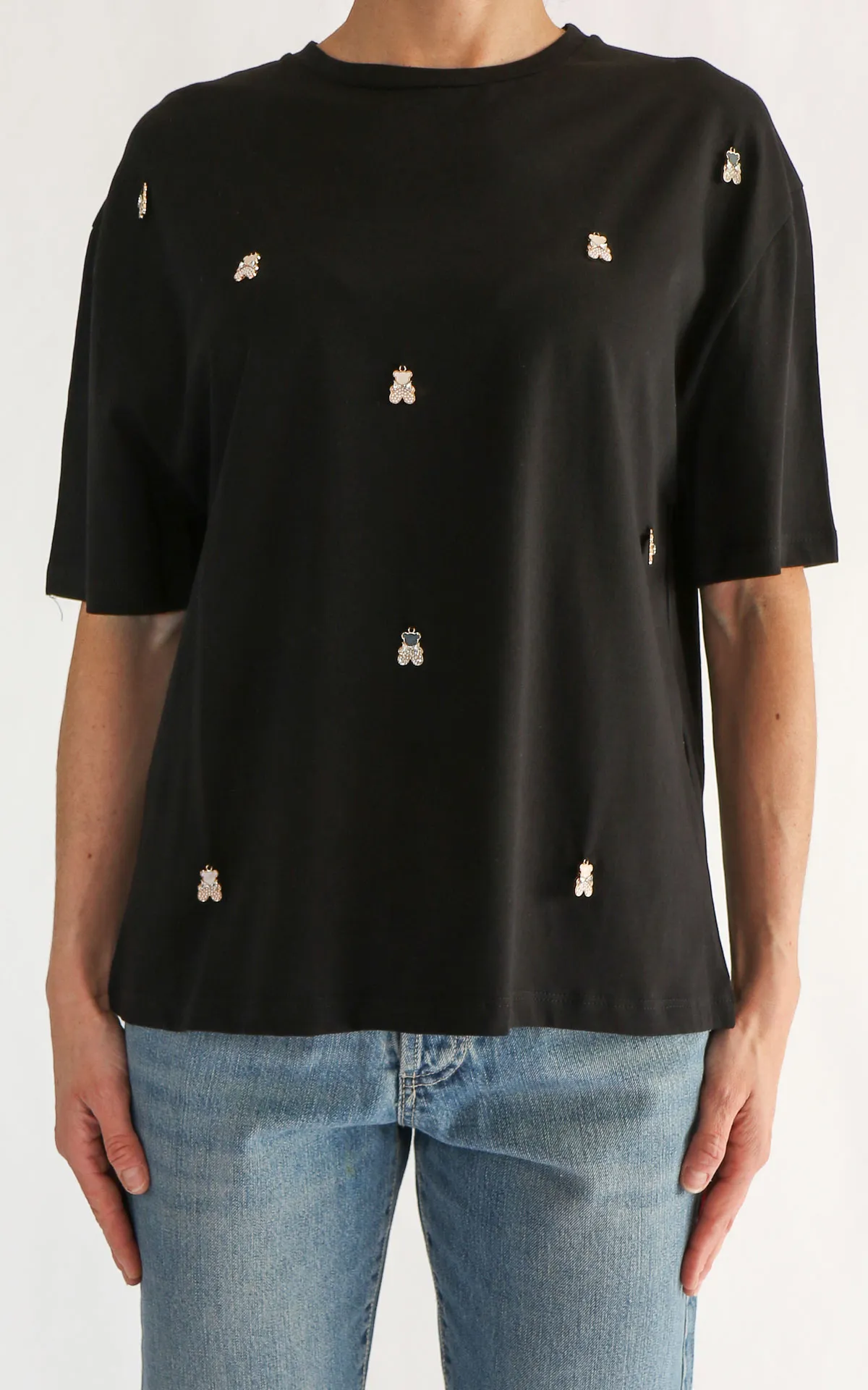 ECO – Maglia con applicazioni orsetto – Nero