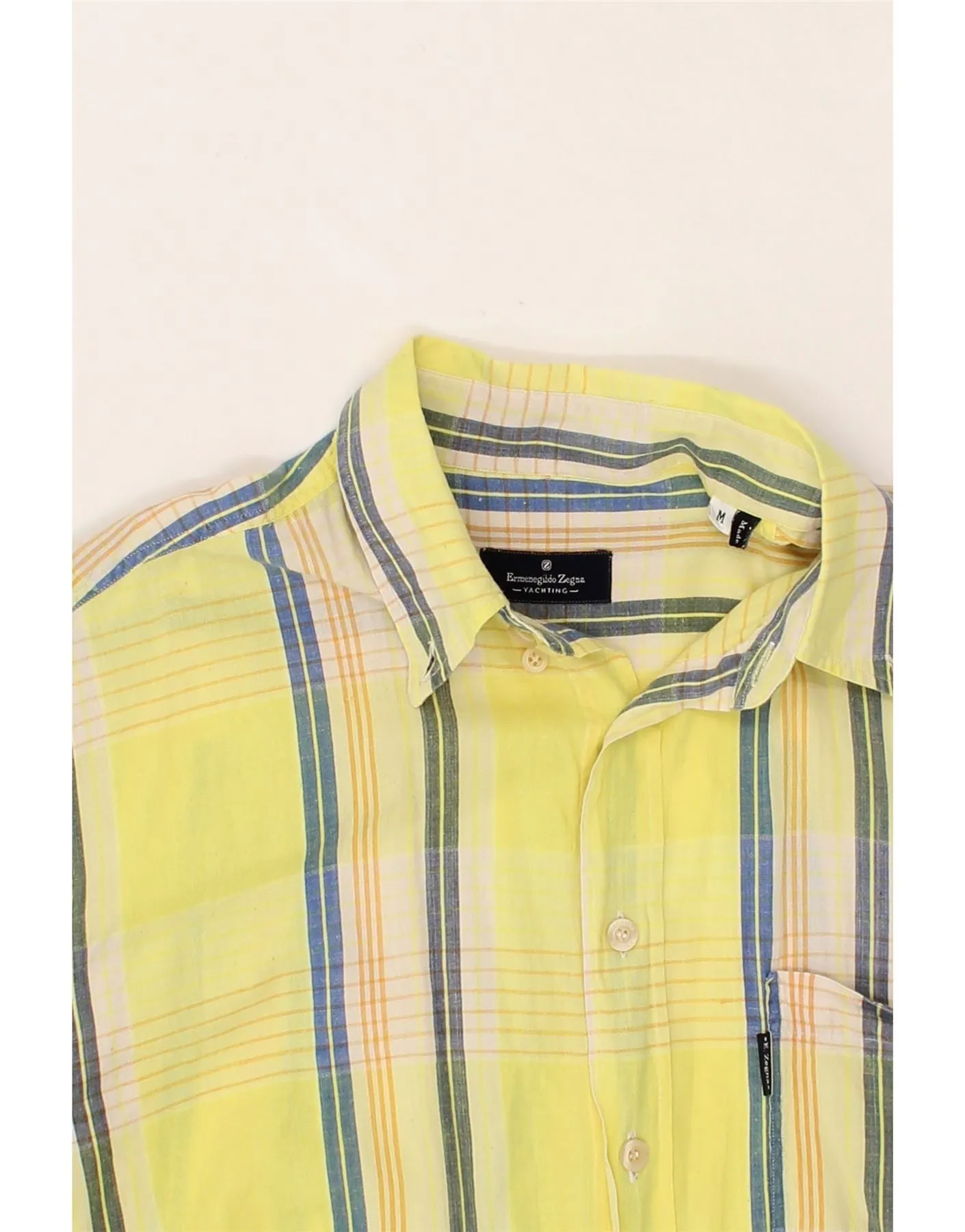 ERMENEGILDO ZEGNA Mens Shirt Medium Yellow Check