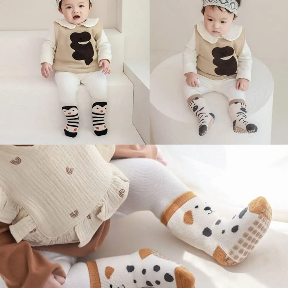 FedMois 5 paia calzini antiscivolo invernali termici in cotone bimbi bambini, pinguino, 0-1 anno