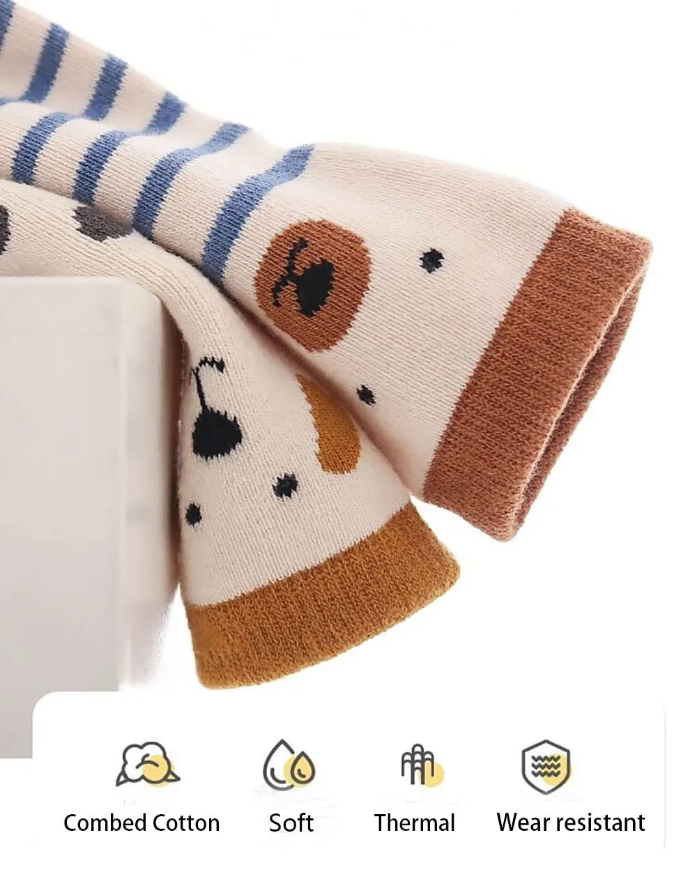 FedMois 5 paia calzini antiscivolo invernali termici in cotone bimbi bambini, pinguino, 0-1 anno