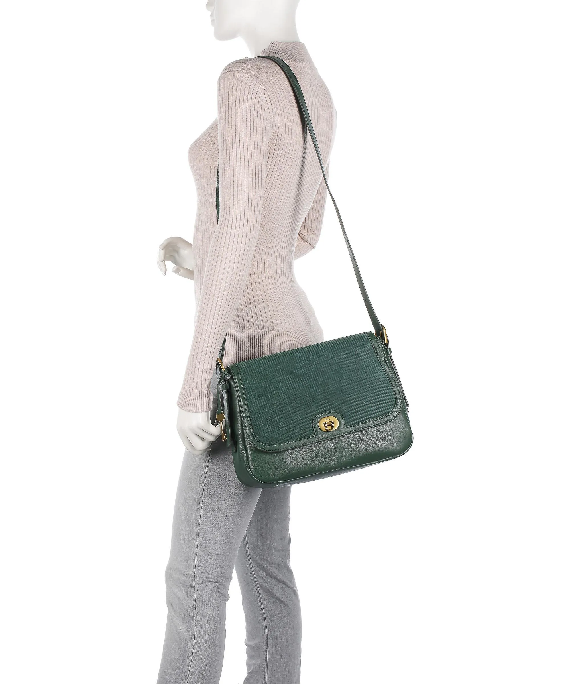  Fossil Harper Borsa a spalla pelle ruvida, pelle verde scuro  
