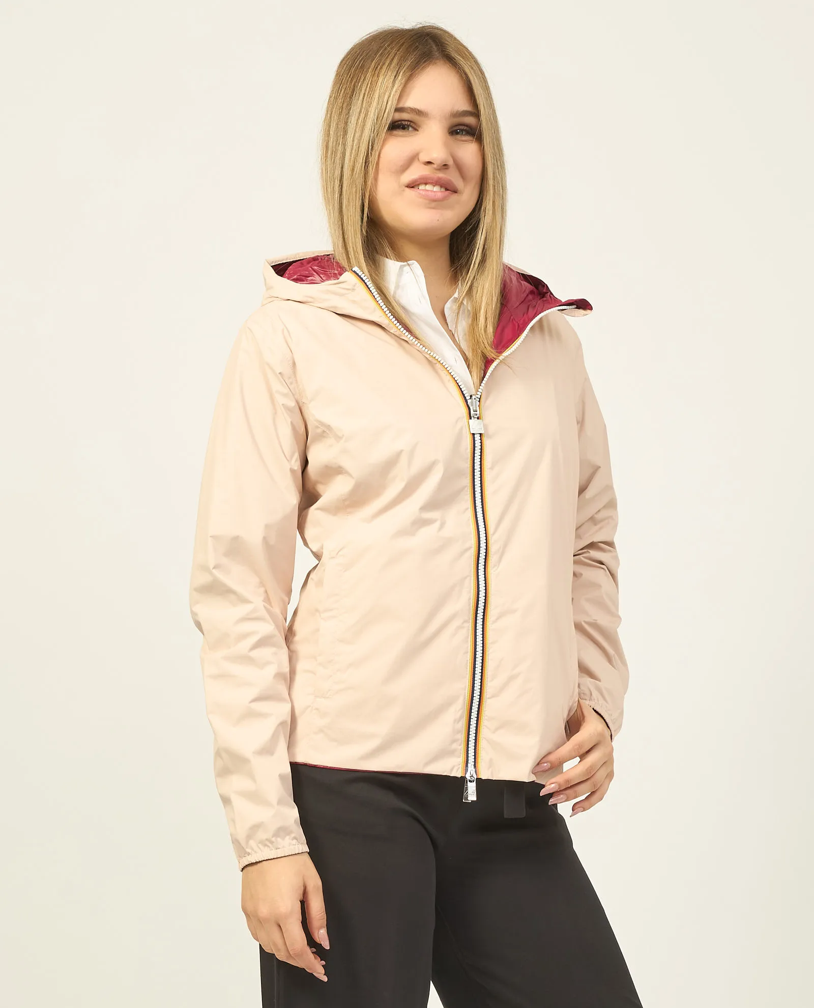 Giacca corta K-way Lily reversibile con cappuccio