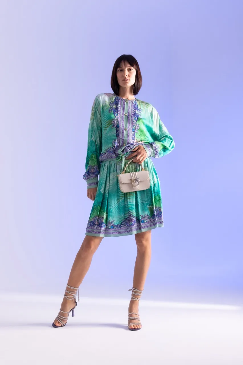 Gonna plissettata con stampa NEPTUNE GREEN