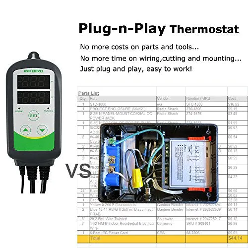 Inkbird ITC-308 LED Digitale Regolatore di Temperatura Termocoppia Termostato con Doppio Relè per Riscaldamento Mat, Serra Risca