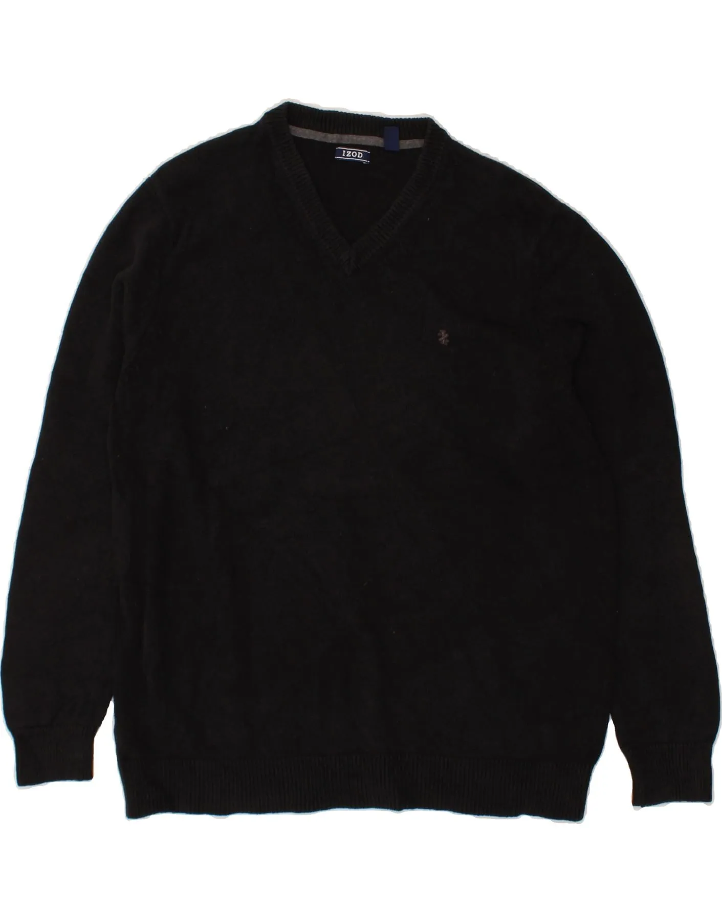 IZOD Mens V-Neck Jumper Sweater XL Black Cotton