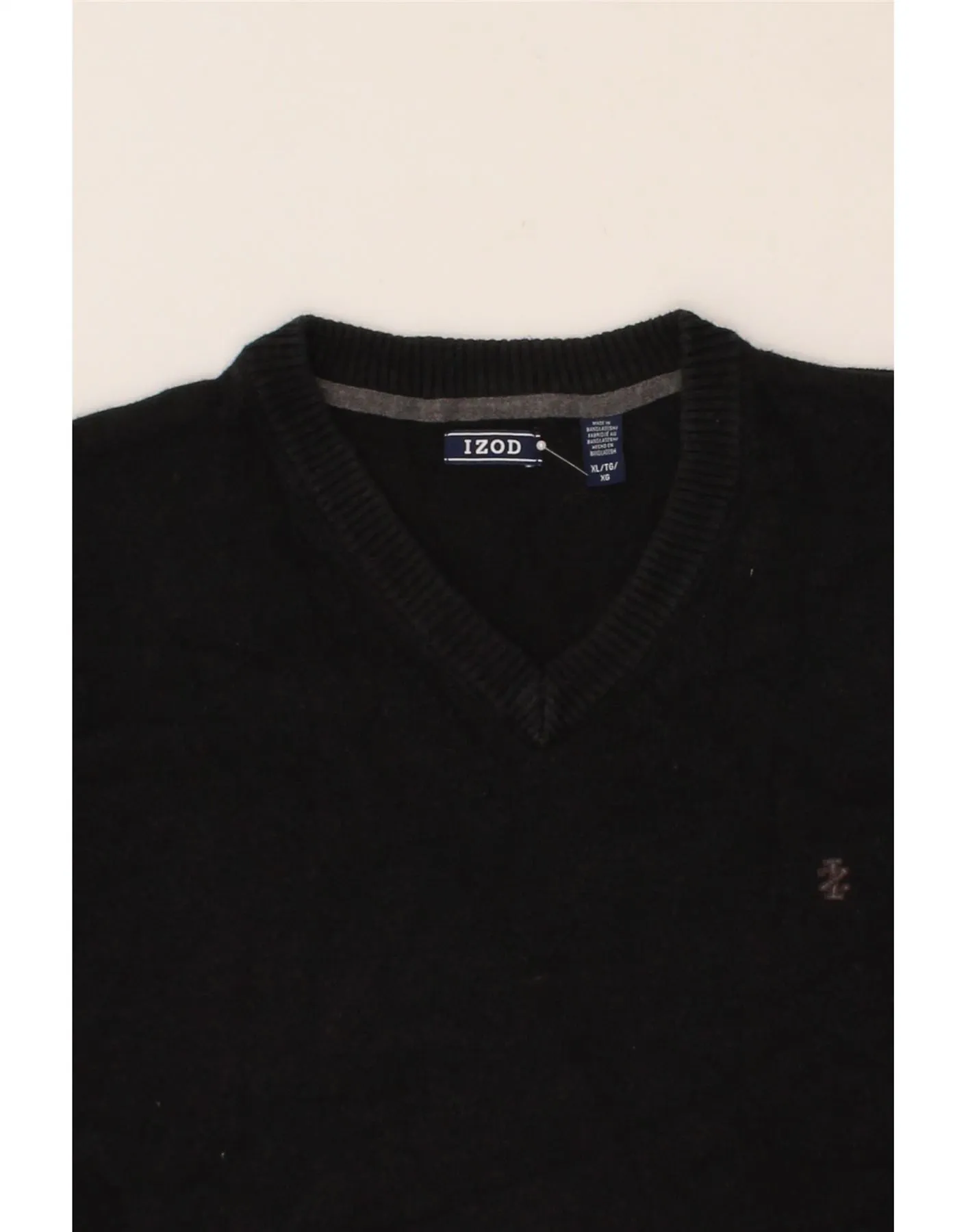 IZOD Mens V-Neck Jumper Sweater XL Black Cotton