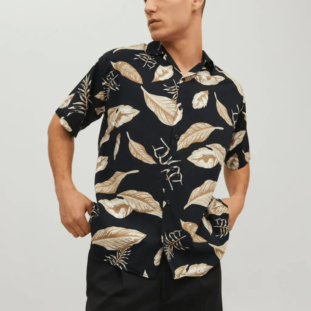 Jack & Jones Uomo Camicia Tropic Nero 12202240