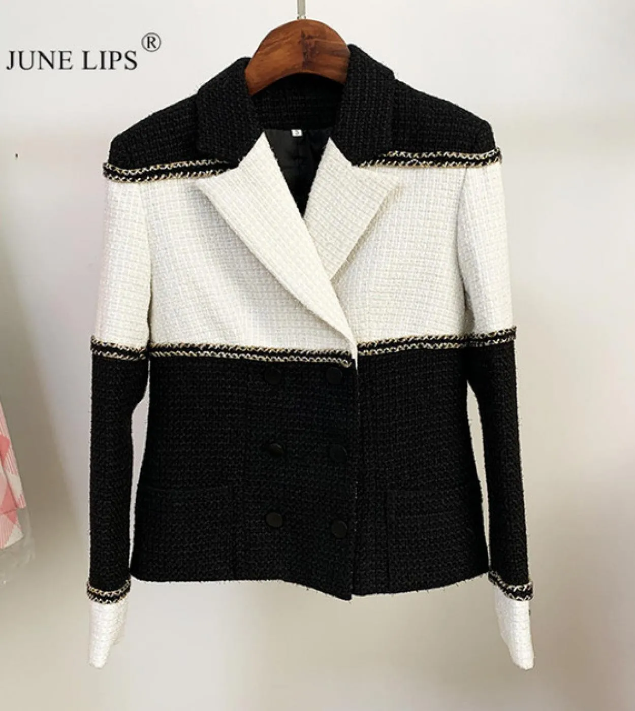 June Lips Lultimo cappotto 2022 Autunno e inverno Nuovo cappotto di piccole fragranze Giacca di lana abbinata a doppio petto Su