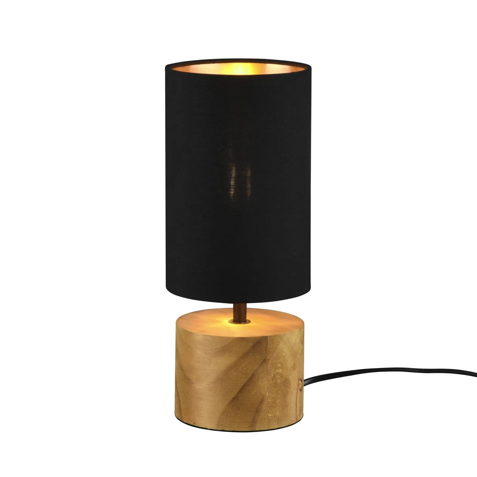 Lampada tavolo Woody, legno/stoffa, cilindro, nero