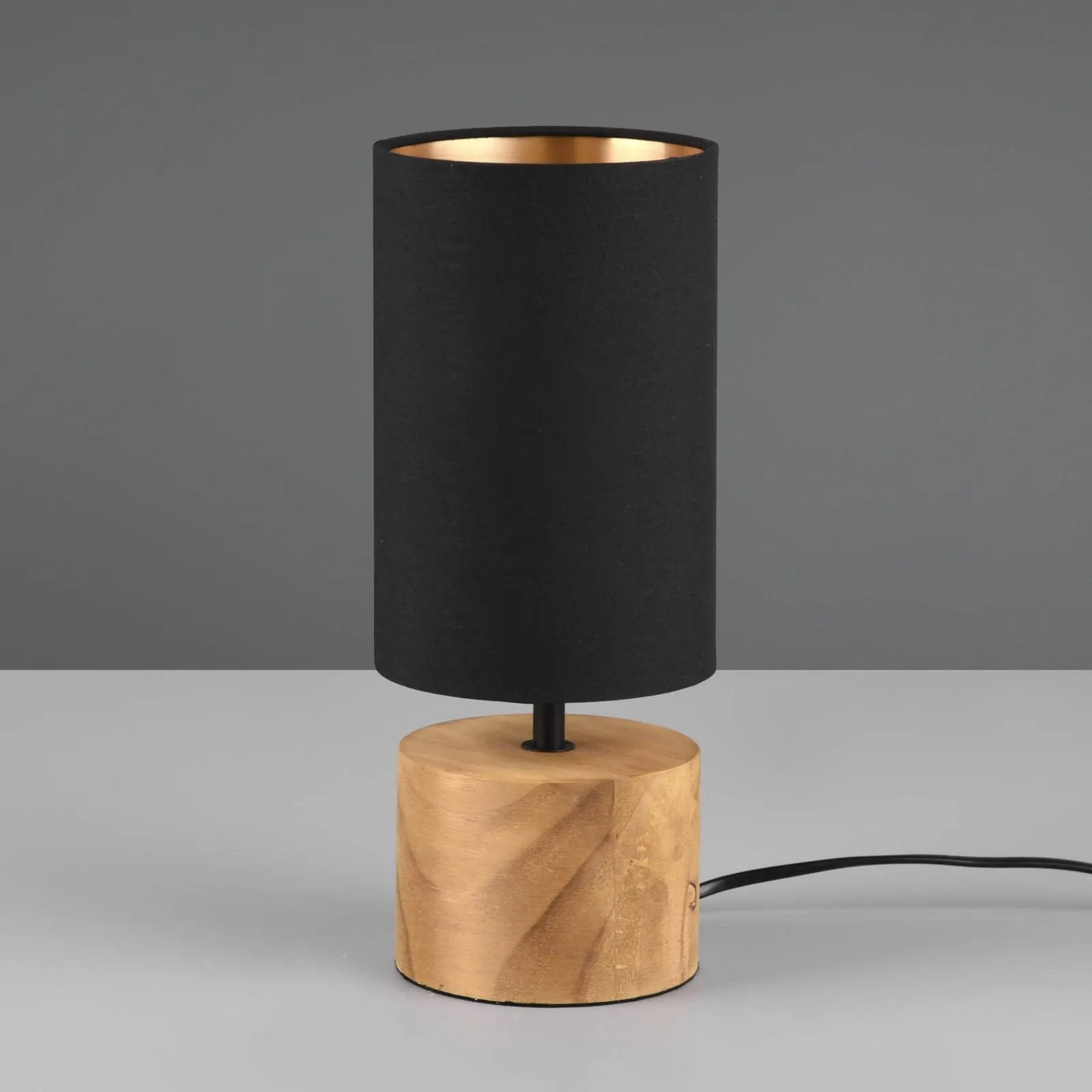 Lampada tavolo Woody, legno/stoffa, cilindro, nero