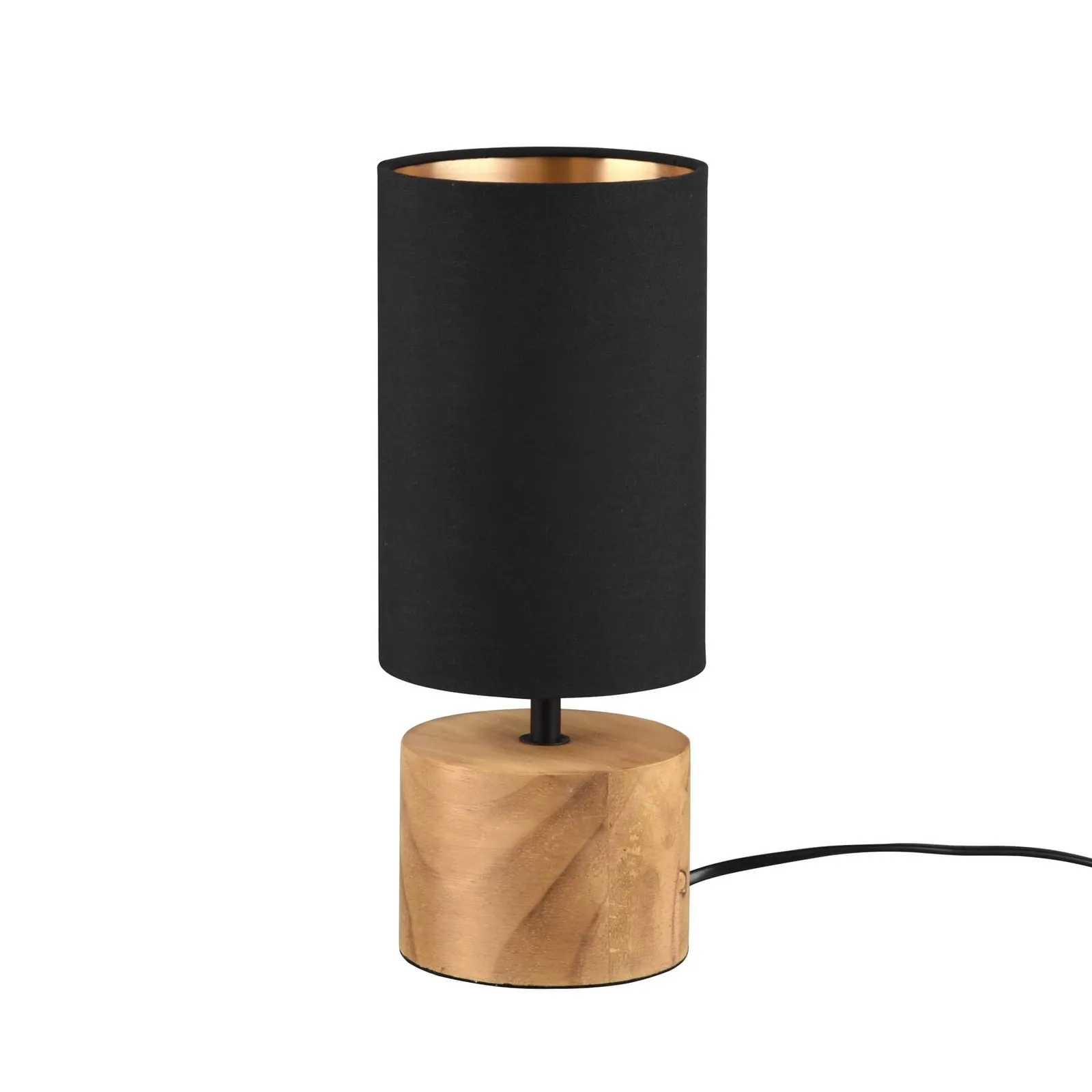 Lampada tavolo Woody, legno/stoffa, cilindro, nero