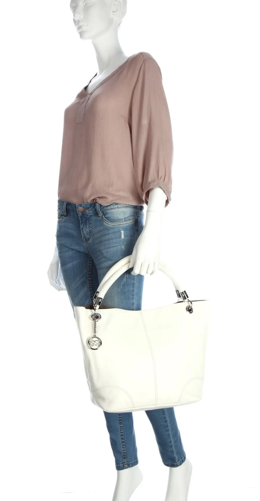  Lancel French Flair Borsa shopper pelle crema  