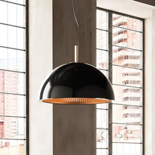 LEDS-C4 Lampada a sospensione a ombrello, nero-oro, acciaio, Ø 100 cm