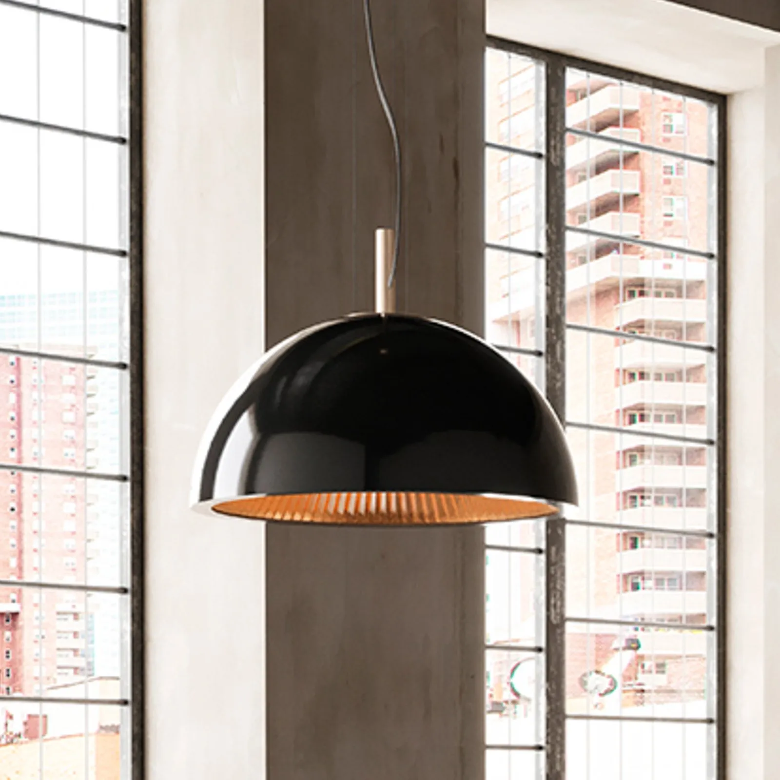 LEDS-C4 Lampada a sospensione a ombrello, nero-oro, acciaio, Ø 100 cm